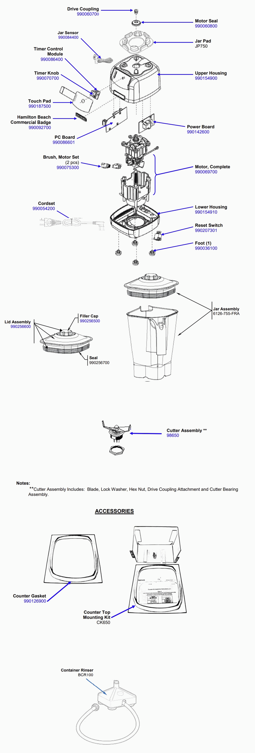 Diagram Diagram and Parts List for HBH650-FRA  Hamilton Beach Blender